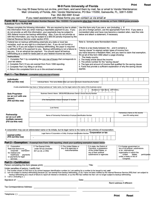 Fillable Form W 9 Taxpayer Identification Number Request 