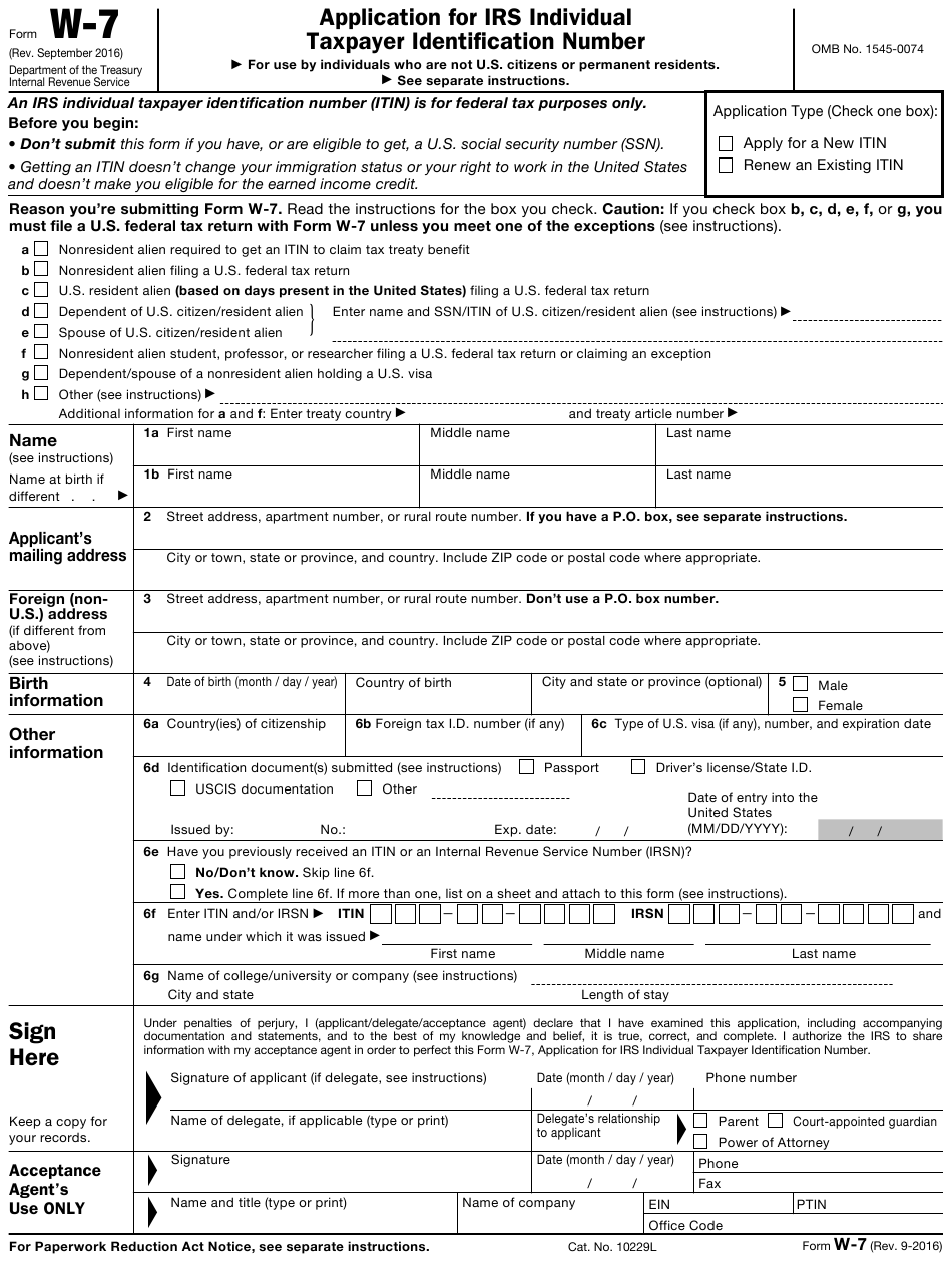 Application For Tax IDentification Number